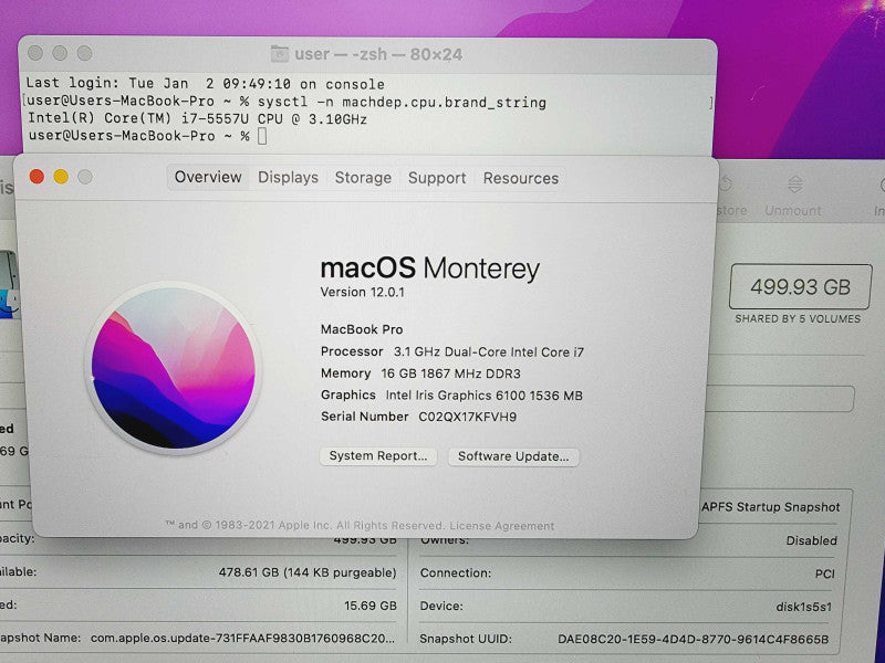 Apple Macbook Pro 2015 13\\" Core i7-5557U @ 3.1GHz 16GB DDR3 500GB SSD [Read] (