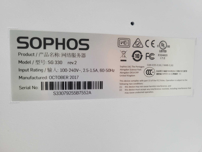 Sophos SG330 rev.2 8 Port Firewall Security Appliance _