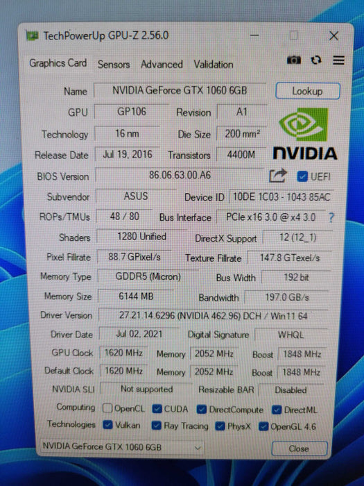 ASUS NVIDIA GTX 1060 6GB STRIX %