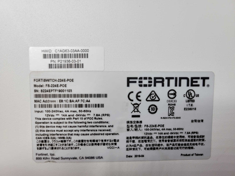 Fortinet FortiSwitch 24xGE LAN port FS-224E-P, Factory reset, READ Q_