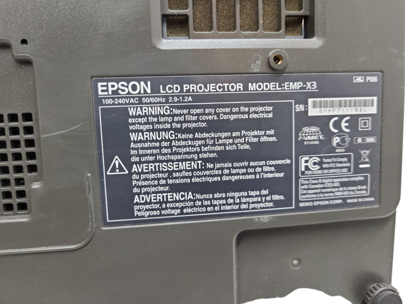 Epson EMP-X3 LCD Projector w/ Power Cable, Tested and Working &
