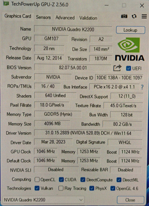 NVIDIA Quadro K2200 | 4GB GDDR5 Graphics Card | 2x DisplayPort 1x DVI )