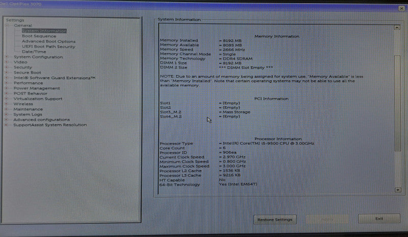 Dell OptiPlex 3070 SFF | i5-9500 @ 3.00GHz 8GB DDR4 256GB M.2 )