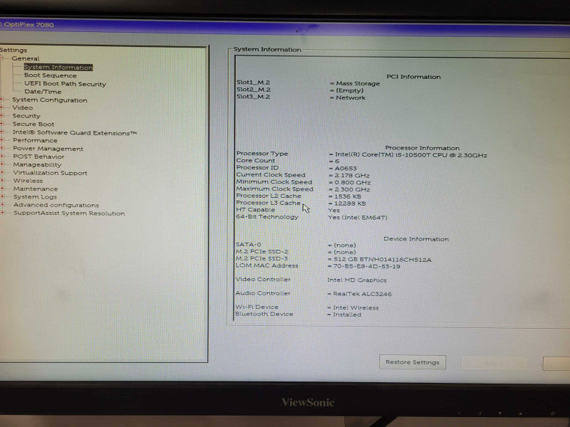 Dell OptiPlex 7080 Mini, Core i5-10500T 2.3GHz, 16GB DDR4 512GB M.2 w/ Power  _