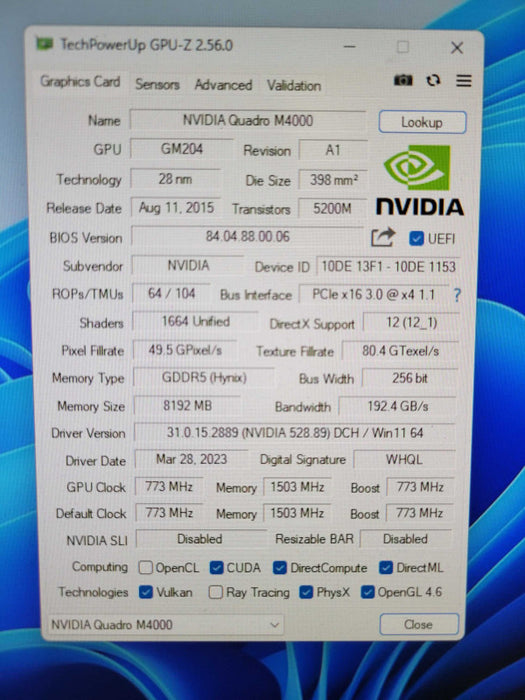 NVIDIA QUADRO M4000 8GB 4x DP Q%