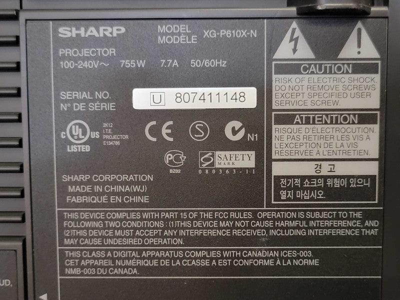 Sharp XG-P610X DLP Projector Conference Series HDMI Lamp 1/2 617/621 Hours _