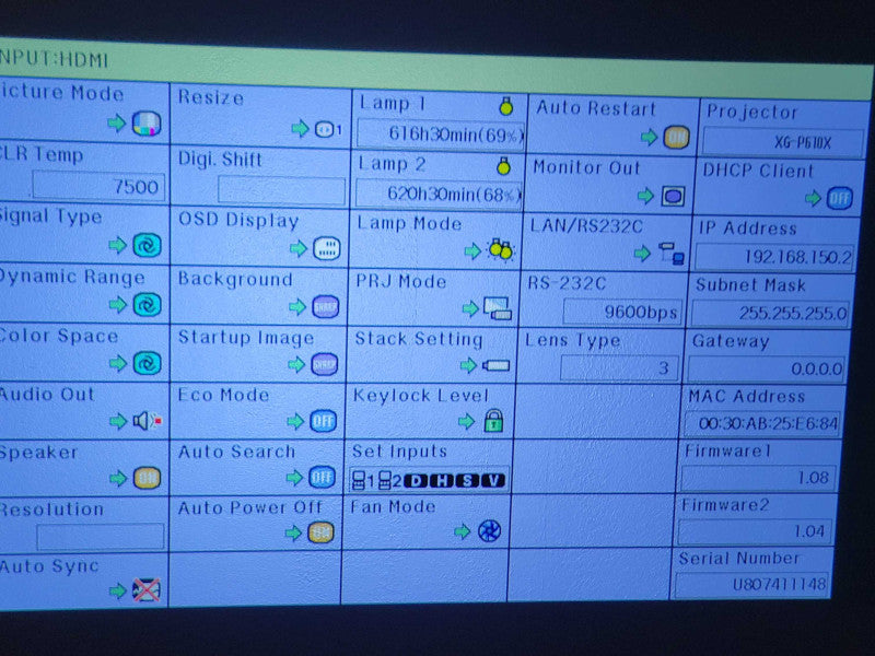 Sharp XG-P610X DLP Projector Conference Series HDMI Lamp 1/2 617/621 Hours _