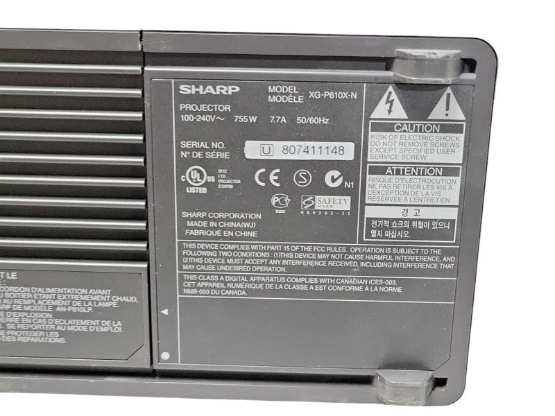 Sharp XG-P610X DLP Projector Conference Series HDMI Lamp 1/2 617/621 Hours _