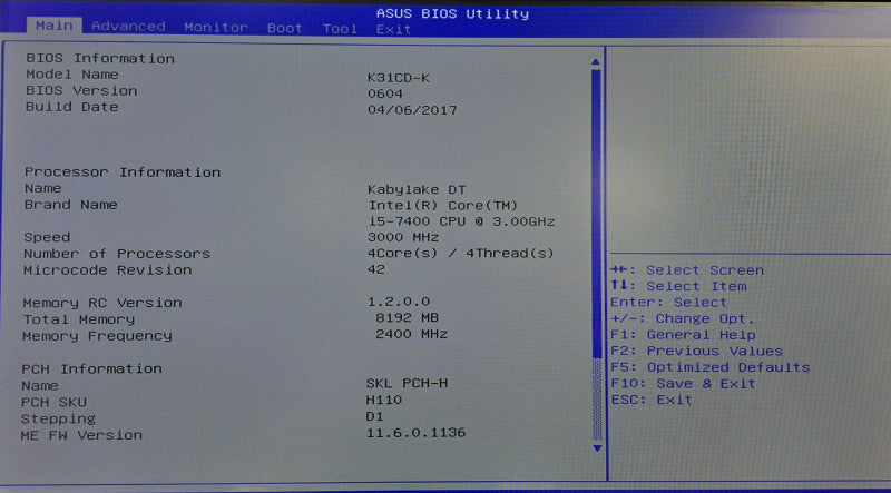 Asus VivoPC K31CD | i5-7400 @ 3.00GHz 8GB DDR4 No HDD/OS )