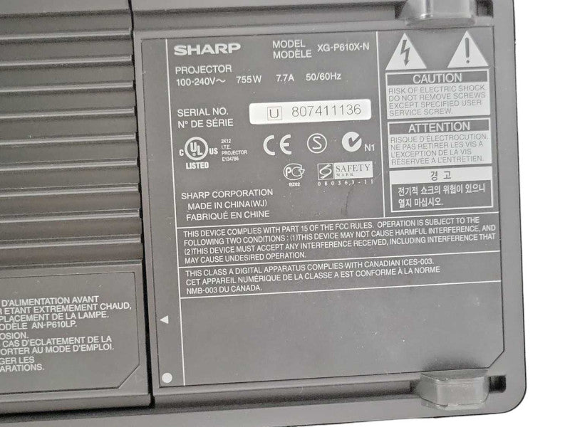 Sharp XG-P610X DLP Projector Conference Series HDMI Lamp 1/2 690/690 Hours _