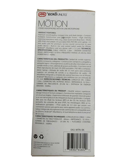 Echo Unltd. Motion Headset Stereo Headphones with Built-In Mic Sealed  â