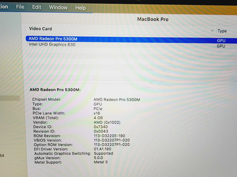Apple Macbook Pro 2019 16\\" 6-Core i7-9750H @ 2.6GHz 16GB DDR4 500GB SSD Radeon Pro 5300 4GB (