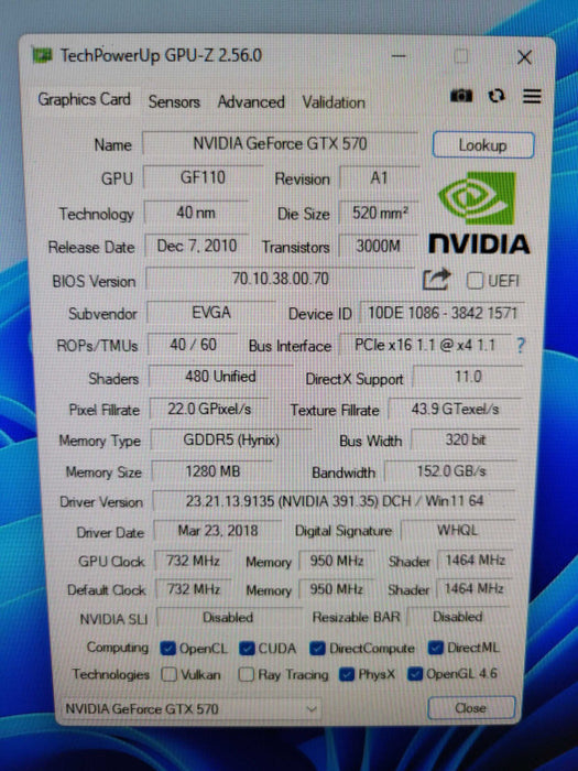 EVGA NVIDIA GTX 570HD 1280MB %