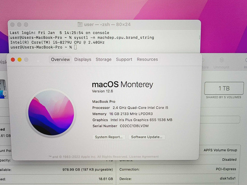Apple Macbook Pro 2019 13\\" 4-Core i5-8279U @ 2.4GHz 16GB DDR3 1TB SSD (