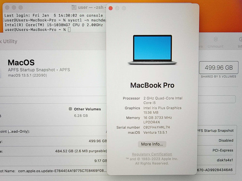 Apple Macbook Pro 2020 13\\" 4-Core i5-1038NG7 @ 2.0 GHz 16GB DDR4 500GB SSD (