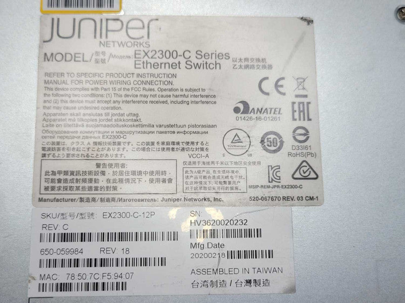Juniper EX2300-C-12P POE+ Switch 12 x 1GbE & 2 SFP+ 10G uplinks, READ _