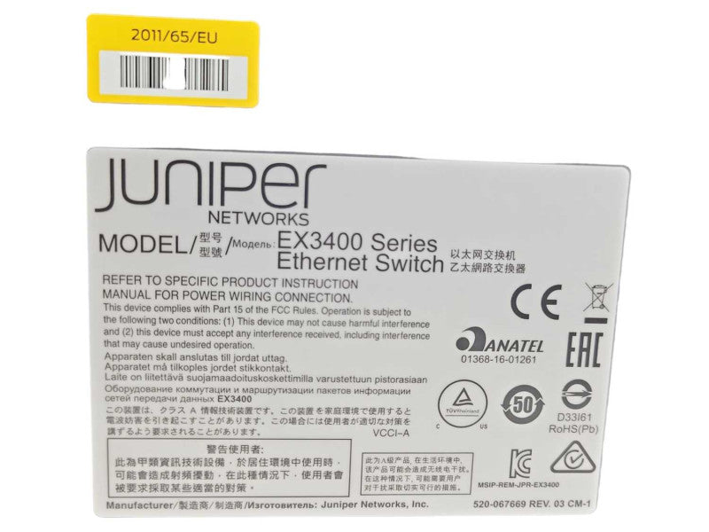 Juniper EX3400-48P 48-Port + 4x SFP 1Gb L3 POE Network Switch, READ _