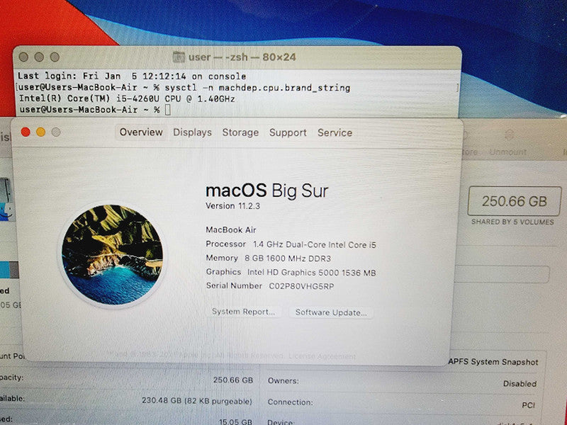 Apple Macbook Air 2014 13\\" Core i5-4260U @ 1.4GHz 8GB DDR3 250GB SSD (