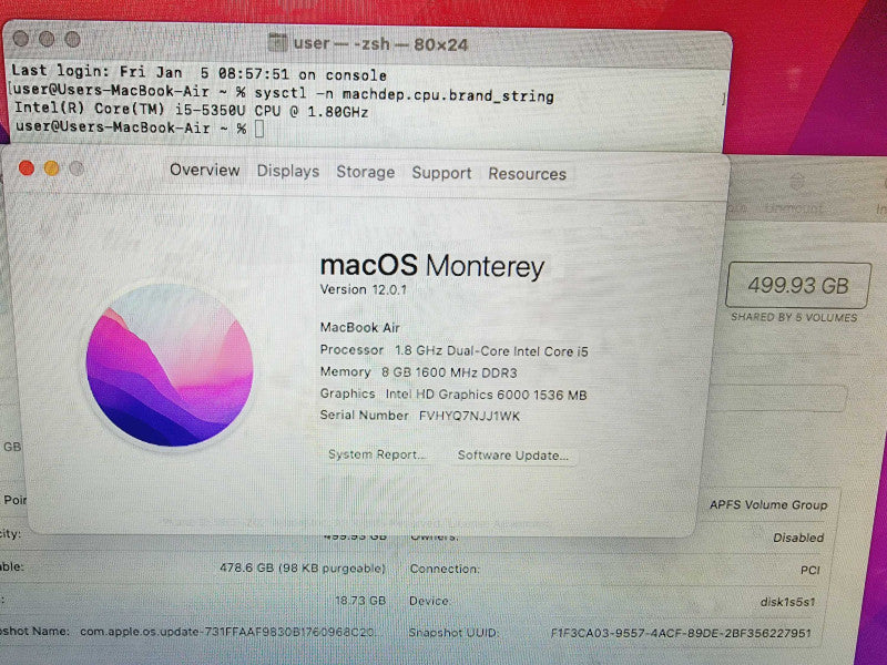 Apple Macbook Air 2017 13\\" Core i5-5350U @ 1.8GHz 8GB DDR3 500GB SSD (