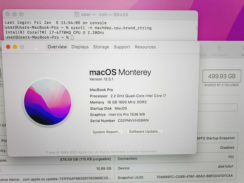 Apple Macbook Pro 2015 15\\" Core i7-4770HQ @ 2.2GHz 16GB DDR3 500GB SSD (