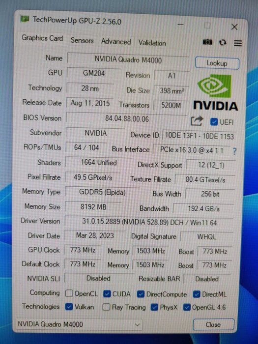 NVIDIA QUADRO M4000 8GB 4x DP Q%