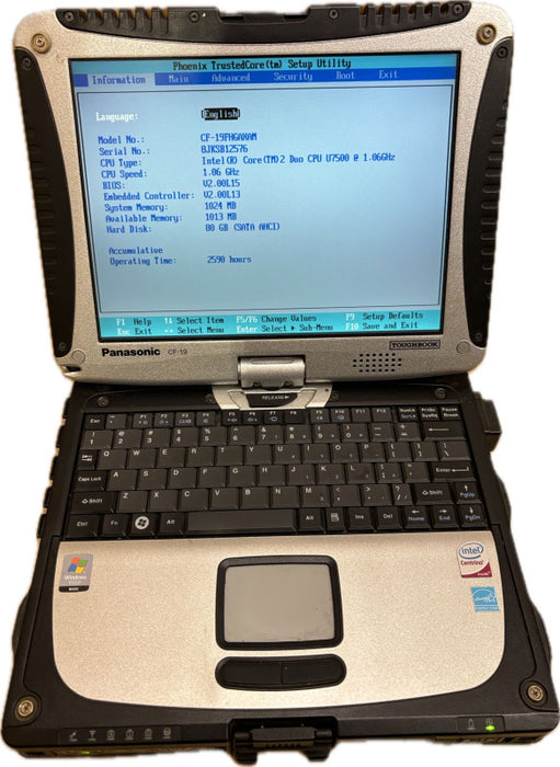 Panasonic ToughBook CF-19 Intel Core 2 Duo U7500@1.06GHz 1GB RAM 80GB HDD