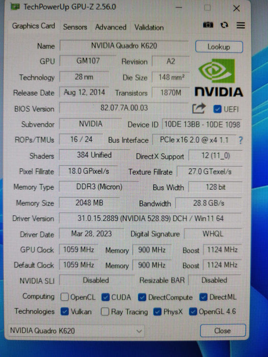 NVIDIA QUADRO K620 2GB Q%
