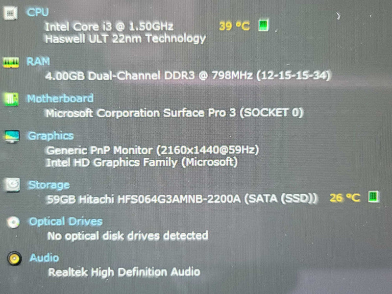 Microsoft Surface Pro 3| i3-4020Y| 4GB DDR3| 64GB SSD Î²