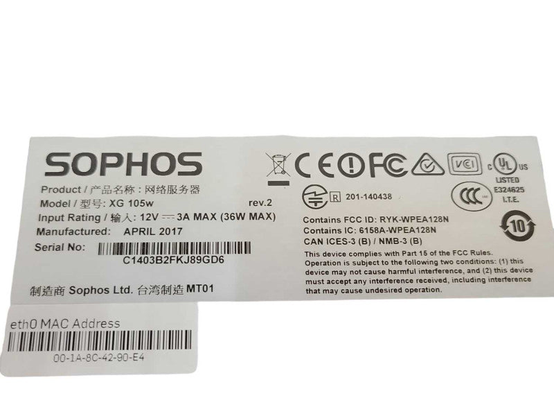 Sophos XG 105w Rev. 2 4 Port Network Security Appliance, READ _