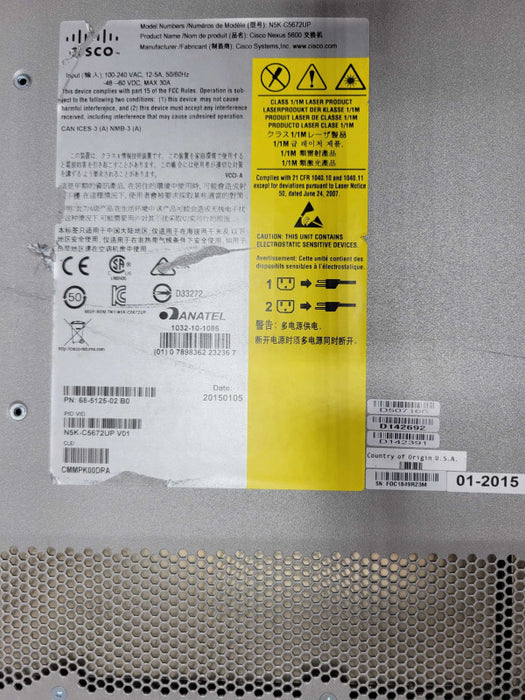 Cisco Nexus N5K-C5672UP 48x SFP+ 10G, 6x QSFP+ 40G Network Switch Q_