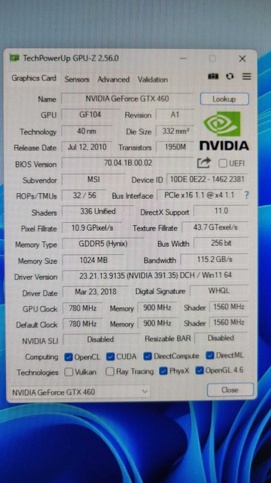 MSI NVIDIA GTX 460 HAWK 1GB (READ) %