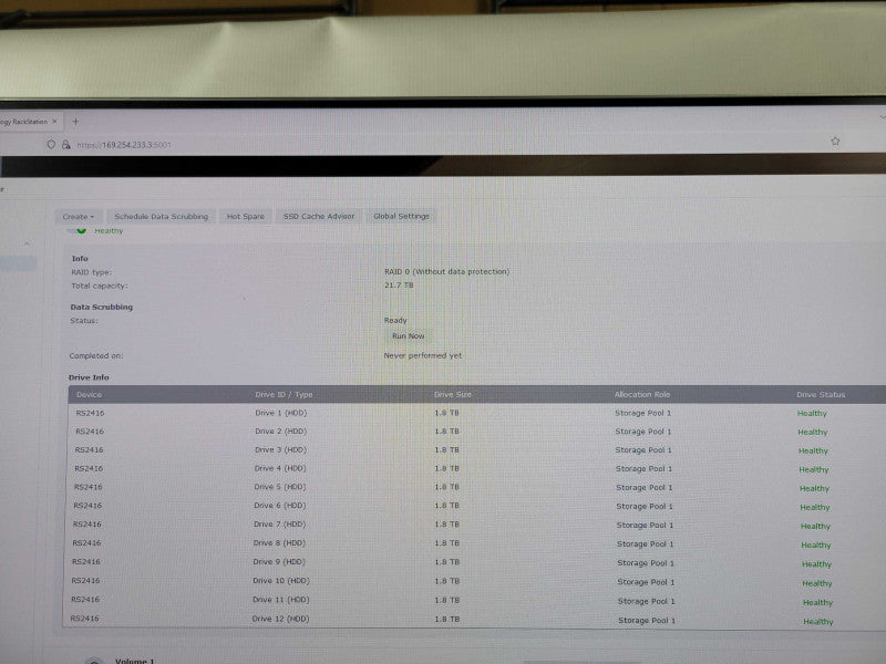 Synology NAS RS2416+ 12 Bay NAS with 12x 2TB HDDs (without HDD Trays), READ _