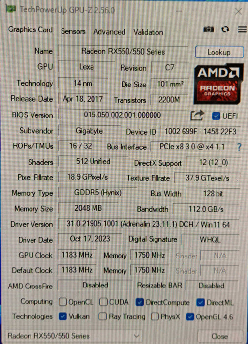 GIGABYTE RX 550 2GB GDDR5 Graphics Card | DVI DP HDMI  )