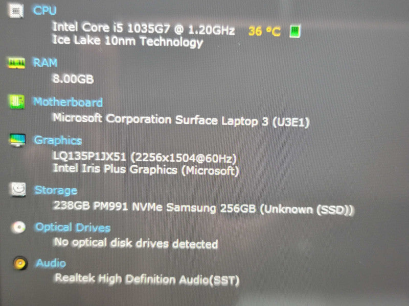 Microsoft Surface Laptop 3| i5-1035G7| 8GB DDR3| 256GB SSD Î²