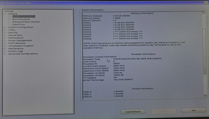 Dell Precision T5810 | Xeon E5-1603 v3 @ 2.80GHz 32GB DDR4 Quadro K4200 )