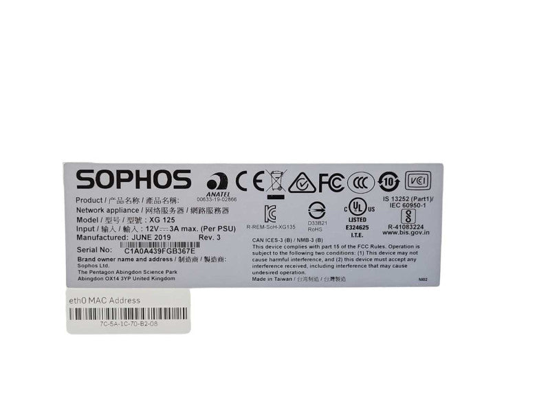Sophos XG 125 Rev.3 Security appliance. READ _