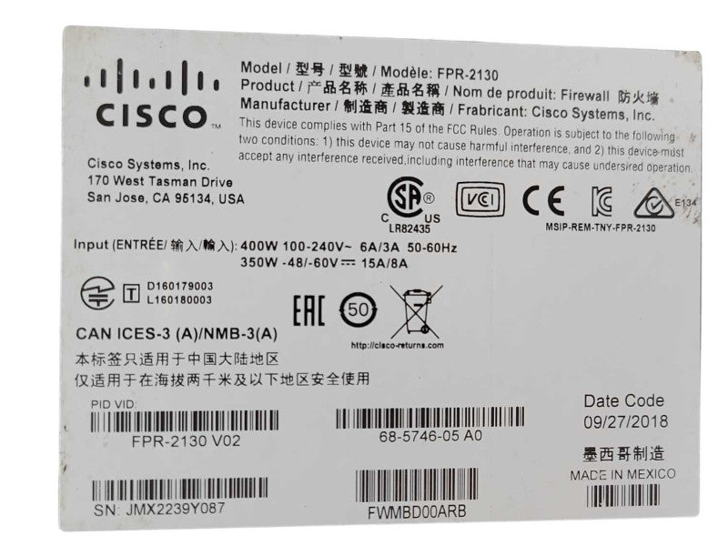 Cisco FPR 2100 Series FPR-2130 Firewall Security Appliance, No SSD, READ _