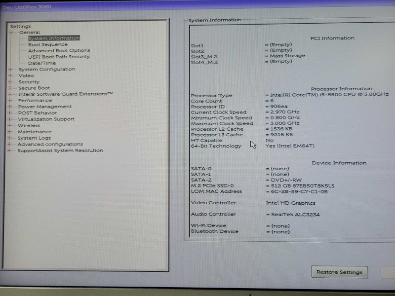 Dell Optiplex 3060 SFF, Core I5-8500 3.0GHz, 16GB DDR4, 512GB M.2 SSD _