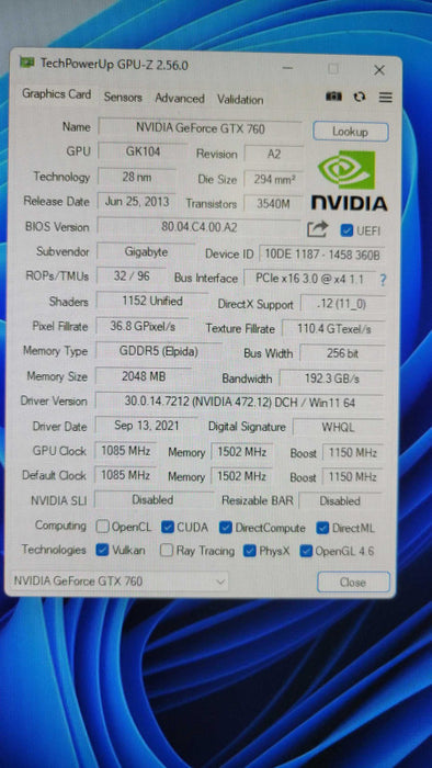 GIGABYTE WINDFORCE NVIDIA GTX 760 2GB %