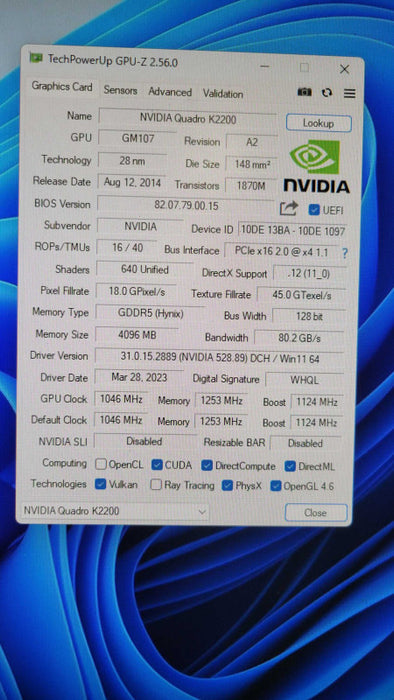NVIDIA QUADRO K2200 4GB %