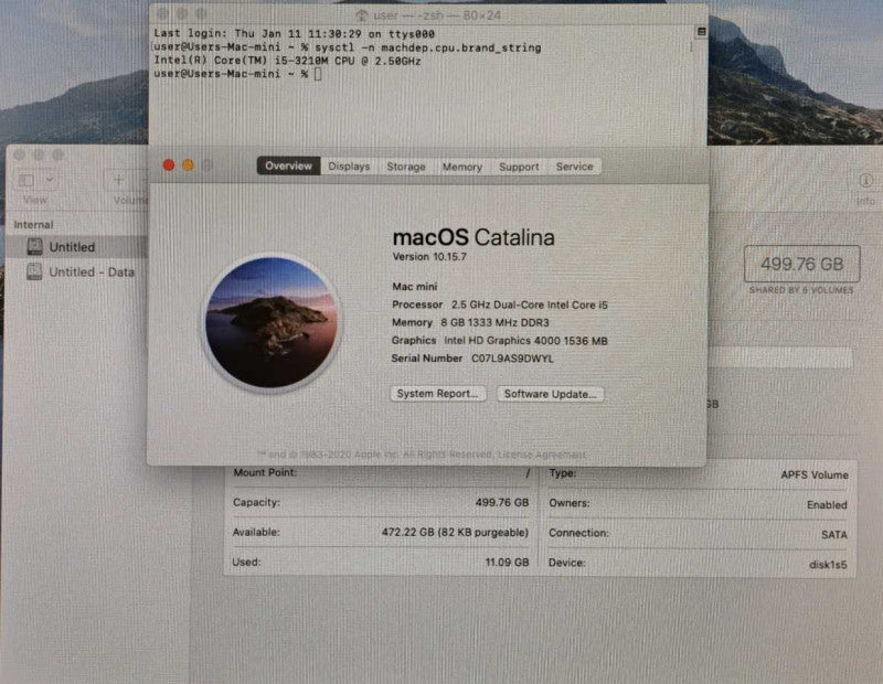 Apple Mac Mini 2012 | Core i5-3210M @ 2.50GHz 8GB DDR3 500GB HDD  )