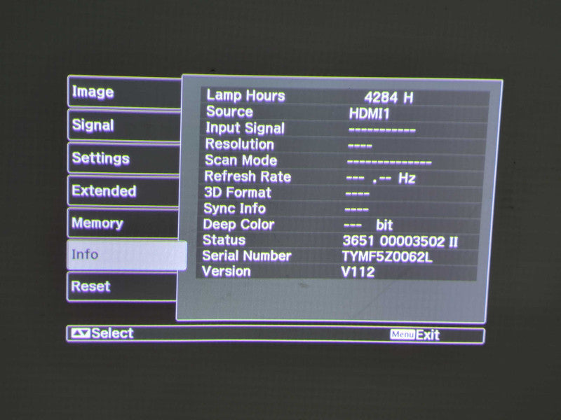 Epson powerlite Home Cinema 5030UB H585A 4284 Lamp Hours, No Remote _