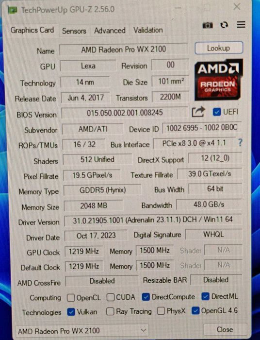 AMD Radeon PRO WX 2100 2GB GDDR5 GPU | 2x Mini DP 1x DP )