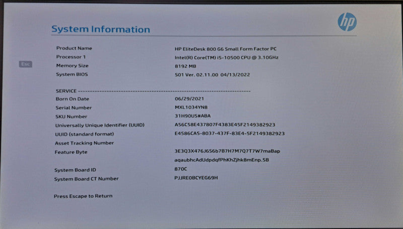 HP EliteDesk 800 G6 SFF Desktop | i5-10500 @ 3.10GHz 8GB DDR4 256GB NVMe )