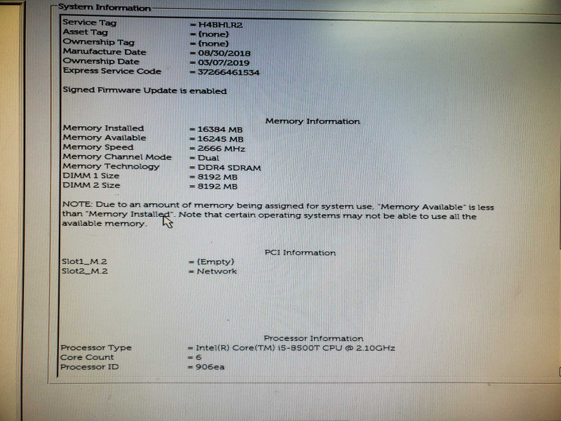 Dell OptiPlex 7060 USFF Desktop i5-8500T 16GB DDR4 NO HDD @