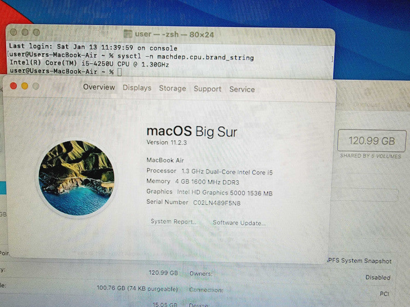 Apple Macbook Air 2014 11\\" Core i5-4250U @ 1.3GHz 4GB DDR3 120GB SSD (