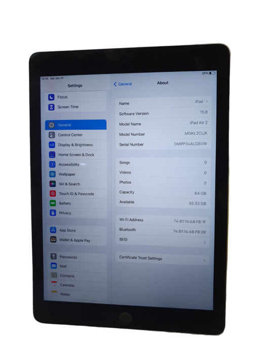 Apple iPad Air 2 64GB A1566 UNLOCKED  -
