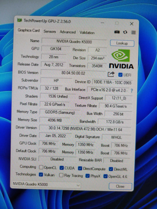 NVIDIA QUADRO K5000 4GB %