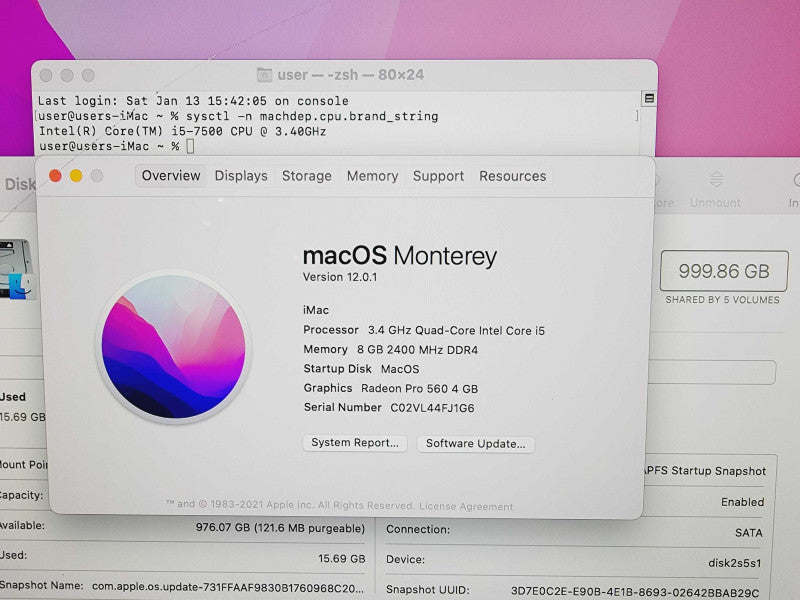 Apple iMac 4K 2017 21.5\\" Core i5-7500 @ 3.4GHz 8GB DDR4 1TB HDD [Read] (