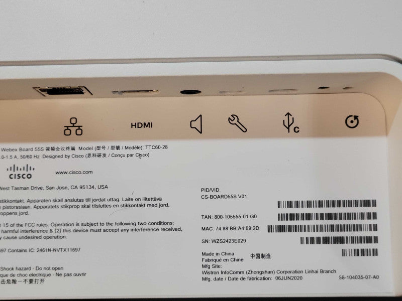 Cisco TTC60-28 webex Board 55S CS-BOARD55s, Factory reset, READ _